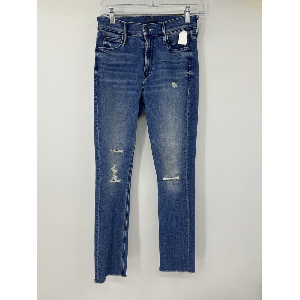 MOTHER Mid Rise Dazzler Ankle Fray Jeans Weekend Warrior Blue Size 25